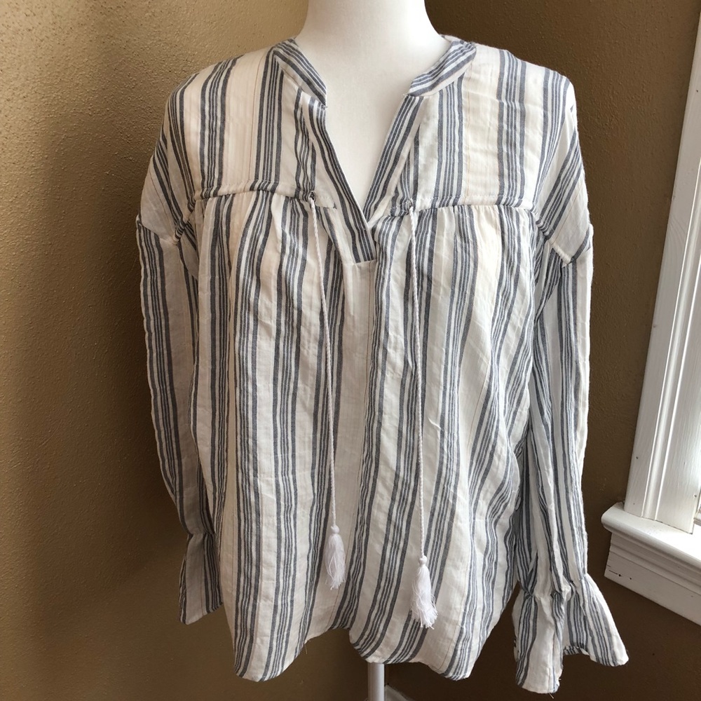 Karlie • gauze like long sleeve striped blouse